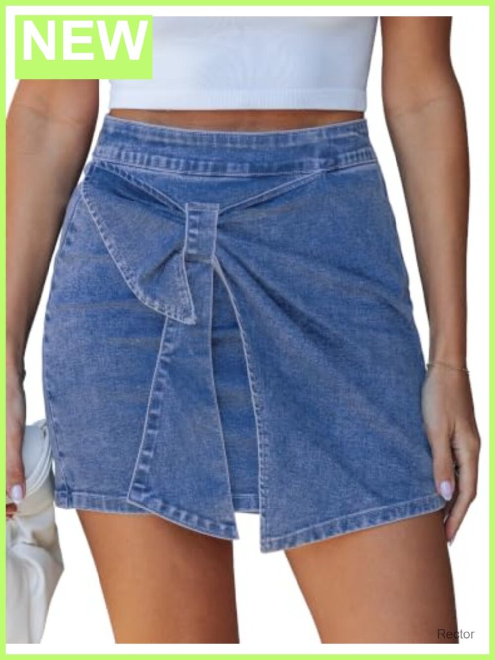 High Rise Denim Skort with Bow Back Zipper Stretch Mini Skirt